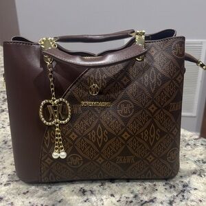 Brown Designer Handbag with Gold Accents
